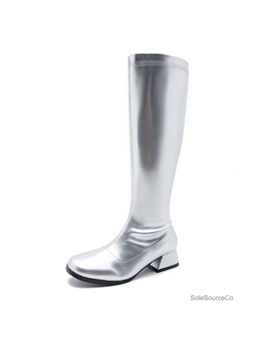 Knee High Boots Low Block Heel Square Toe Zipper Party Dance Shoes